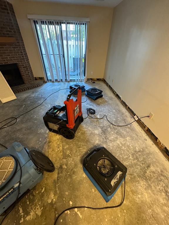 Drying equipment set up during sewage backup cleanup in Conway, SC