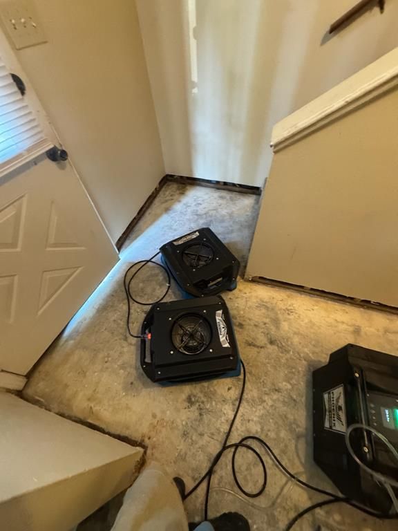 Drying equipment set up during sewage backup cleanup in Conway, SC