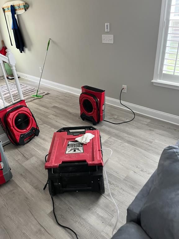 Drying equipment set up during water damage restoration in Little River, SC