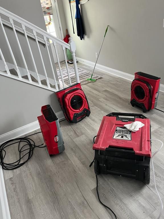 Drying equipment set up during water damage restoration in Little River, SC