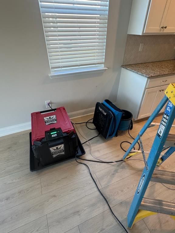 Drying equipment set up during water damage restoration in Longs, SC